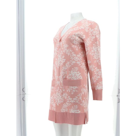 Nina Leonard Jacquard Open-Front Cardigan Pockets Blush Ivory 729837S - Picture 2 of 8